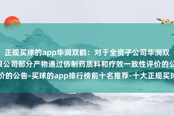 正规买球的app华润双鹤：对于全资子公司华润双鹤利民药业（济南）有限公司部分产物通过仿制药质料和疗效一致性评价的公告-买球的app排行榜前十名推荐-十大正规买球的app排行榜推荐