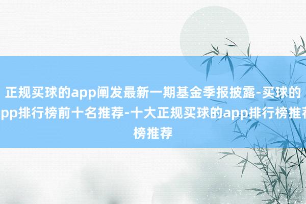 正规买球的app阐发最新一期基金季报披露-买球的app排行榜前十名推荐-十大正规买球的app排行榜推荐